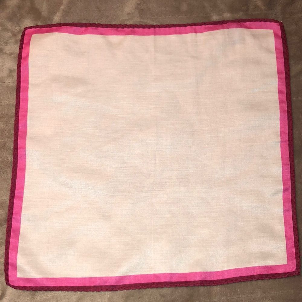 Shimmery White Fuchsia Pink Burgundy Border Cotton/Silk Blend Pocket Square - Picture 7 of 9